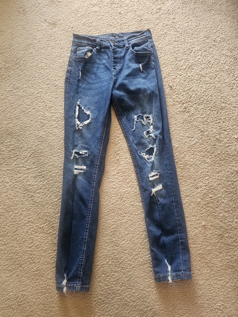 Justice Dark Blue Distressed Skinny Jeans